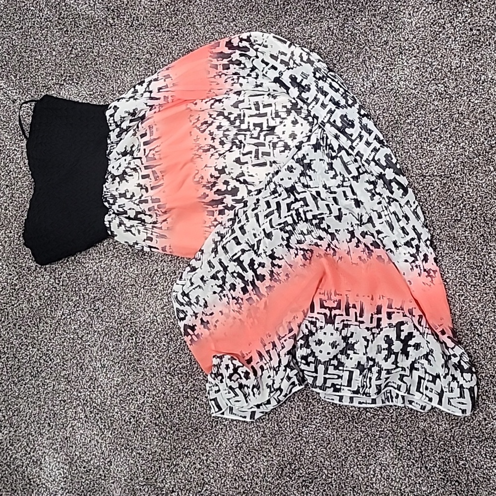 Elegant Black and Coral Strapless Dress